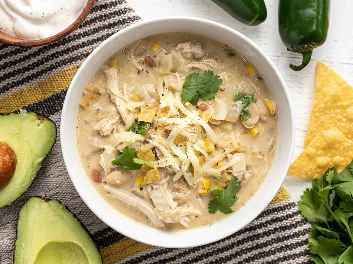 Super Creamy White Chicken Chili with Seasoned Tots